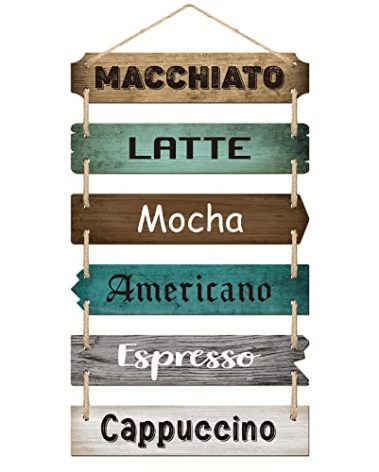 Chunful Coffee Bar Decor Coffee Signs Wooden Rustic Vintage Hanging Wall Art Decorative Signs Plaques for Bar Farmhouse Station Home Kitchen Office,21.3 x 11.2 Inches