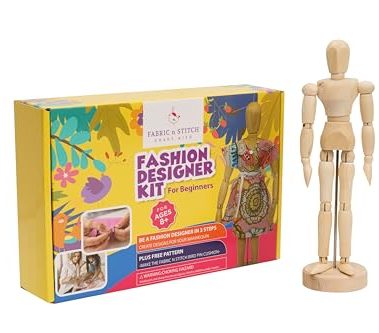 Fashion Designer Kits for Girls Ages 8+ Beginners Learn About Patterns, Draft & Re-Design Patterns, Sew & Be A Fashion Designer for The 8.5 in. Wood Mannequin. Sewing Kits for Kids 8-12