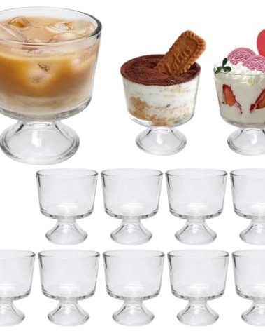 QAPPDA Glass Dessert Bowl Set of 12,Clear Footed Ice Cream Cups 300ml,Premium 10 Ounce Glass Prep Bowl Trifle Party Bowl Glasses Dessert Cup for Sundae,Snack,Cereal,Fruit