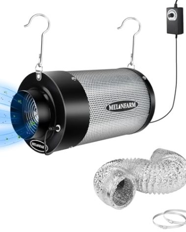 MELONFARM Air Filtration Kit 4", Built-in 14cm Fan Low Nois Carbon Filter with 12-Speed Controller, 8' Ducting, Cooling & Ventilation System for Grow Tents, Indoor Gardening, Hydroponics 4“x12.2"