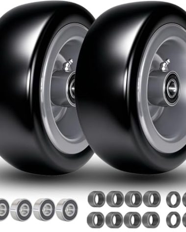 11x4.00-5" Tires and Wheel (with 5/8" Bearings) Flat Free, 11x4-5" Lawn Mower Tire, Zero Turn Front, 3.4"-5.6" Centered Hub, 11x400-5 Airless Solid Smooth Tires