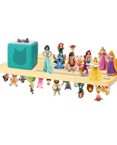 WodGod for Tonie Shelf Magnetic,for Tonie Storage Wall, Holds 38+ Characters Creative Magnetic Top & Back,Pinewood Floating Shelves for Wall,Dedicated Charging Spot for Tonebox,Figures Storage