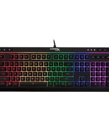 HyperX Alloy Core RGB – Membrane Gaming Keyboard, Comfortable Quiet Silent Keys with RGB LED Lighting Effects, Spill Resistant, Dedicated Media Keys, Compatible with Windows 10/8.1/8/7 – Black