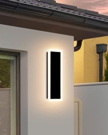 Xbuyee 18inch Modern Outdoor Wall Light Porch Light LED Long Wall Light Fixture IP65 Waterproof Wall Lamps, Dimmable 18W 1620LM Black Wall Sconce, 3000/4000/5000K Selectable, ETL