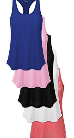 Women's 5 Pack Everyday Flowy Burnout Racer Back Active Workout Tank Tops