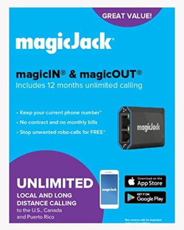 magicJack VOIP Phone Adapter - Unlimited Calls to US & Canada, No Monthly Bill, Portable Internet Phone with App, magicIN™ & magicOUT™ Service