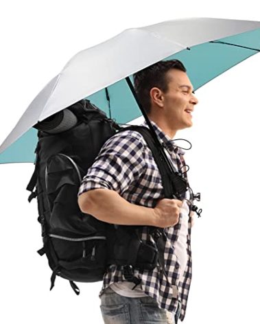 G4Free Liteflex Hiking Umbrella Small Mini Ultralight 43" Silver Travel Folding Reverse Umbrella for Trekking Backpacking with Bonus Hands Free Umbrella Kit (Lake Blue/Silver)