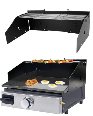Petrirufun Universal Wind Guard and Griddle Warming Rack Set for Griddles From 16" to 28" without Hood, Wind Screen and Cooking Grid Grill Parts for Blackstone 17" & Other Griddles With Front Grease