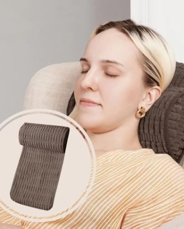 WdFour Headrest Memory Foam Pillow, Support Cushions for Neck, Back or Leg for Sofas, Recliners, Office Chairs, Massage Chairs for Neck Pain Relief and Cervical Support. (Brown, 13" Wx5.5 Lx3 D, 1PC)