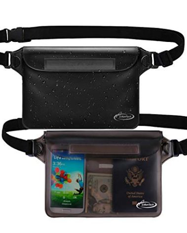 AiRunTech Waterproof Pouch with Waist Strap (2 Pack) | Beach Accessories Best Way to Keep Your Phone and Valuables Safe and Dry | Perfect for Boating Swimming Snorkeling Kayaking Beach Poo(Gray+Black)