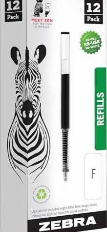 Zebra Refills - Black Fine Point 0.7mm Refills for Zebra F-701, F-301, F-402, F-301 Compact & F-301-A - Pack of 12