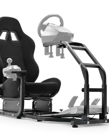 Marada Adjustable Racing Simulator Cockpit with Comfort Racing Seat Fit for Logitech/Thrustmaster G25 G27,G29 G920 G923 T80 T300RS TX F458 T500RS, Race Driving Sim Stand No Steering Wheel/Pedal