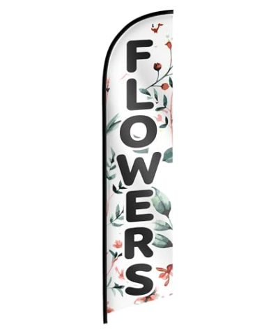 Flower Banner Feather Flag - Flowers Sign - Flower Flag - Swooper Advertising Flags for Outside, Businesses and Fairs 12ft x 2.5ft (Pole not included)