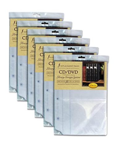 Bellagio-Italia Insert Sheets for CD/DVD Storage Binder - Holds DVDs, CDs, Blu-Rays & Video Games - Acid-Free Binder Organizer Sheets - 6 Pack (48 Sheets)
