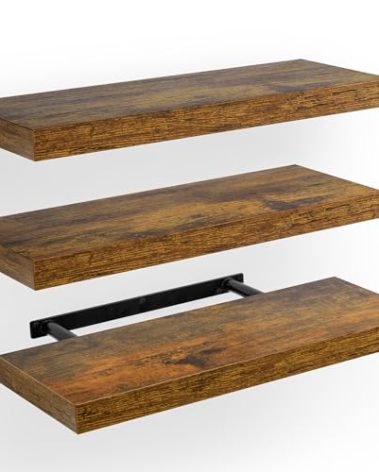 AMADA HOMEFURNISHING Floating Shelves, Wall Shelves for Bathroom/Living Room/Bedroom/Kitchen Decor, Decor Shelf with Invisible Brackets Set of 3, Rustic Brown - AMFS07V