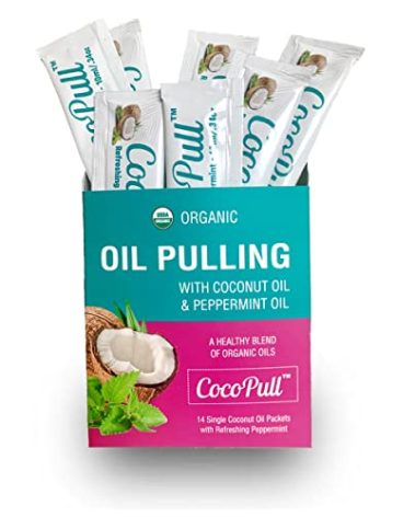 CocoPull - Organic Oil Pulling 14 Packets/Sachets with Coconut and Peppermint Oil for Healthy Teeth, Gums, Bad Breath Remedy. Natural Teeth Whitening.
