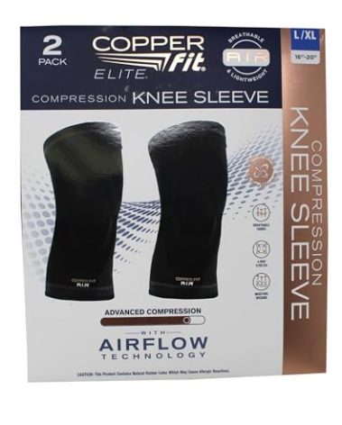 Copperfit Elite Air Knee Compression Support Knee Sleeve for Joint Pain and Arthritis Relief L/XL - 2 Pack, Large
