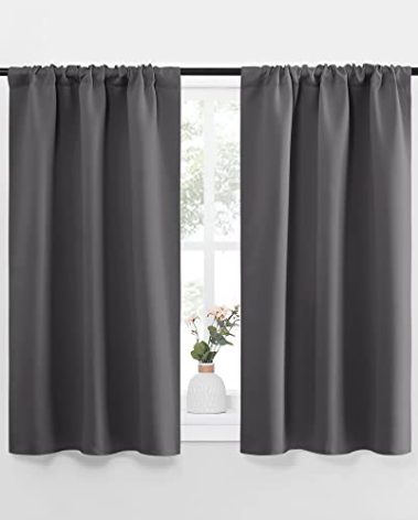 NICETOWN Grey Window Curtains for Bedroom - Home Decoration Thermal Insulated Rod Pocket Blackout Blinds & Drapes for Small Windows (Gray, 2 Panels, W34 x L40 -Inch)