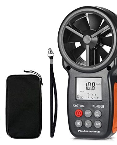 Digital Anemometer, Kethvoz Wind Speed Meter, CFM Meter Measure Air Flow Velocity Check Wind Temperature for HVAC Dust Collection Drone Flying Sailing Hunting