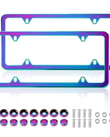 Iridescent License Plate Frame, 2 Pack Stainless Steel Mirror Polish Treatment, Universal US Car License Plate Bracket Holder, 4 Holes Theft Design, Rustproof Weatherproof(with mounting Fittings).