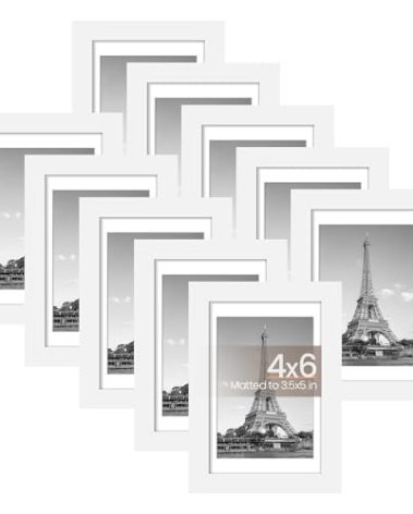 upsimples 4x6 Picture Frame Set of 10, Display Pictures 3.5x5 with Mat or 4x6 Without, Multi Photo Frames Collage for Wall or Tabletop Display, White