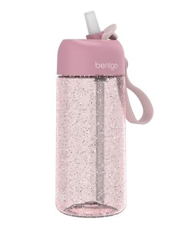 Bentgo Kids Water Bottle - Leak-Proof, Durable Tritan, BPA-Free 15 oz. Cup for Kids/Toddlers Ages 3+, Safe Sip Spout, Carrying Handle, & Dishwasher Safe for School (Glitter Edition - Petal Pink)