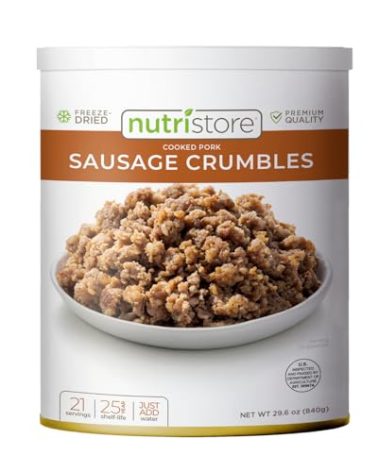 Nutristore Freeze Dried Sausage Crumbles | Survival Emergency Food Supply, Meal Prep, Camping | Made in USA | 25 Year Shelf Life | #10 Can, 29.6 oz