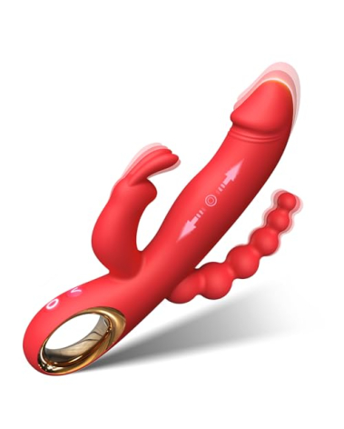 Thrusting Dildo Vibrator Sex Toy for Women, Anal G Spot Vibrators Adult Sex Toys with 10 Powerful Thrusting & Vibration Modes Upgrade Silicone Waterproof Rechargeable Vagina Stimulator Massager, Red