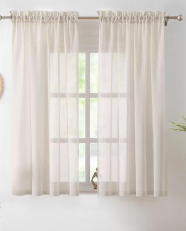 Treatmentex Flax Linen Sheer Curtains for Living Room Bedroom, Rustic Flax Textured Window Drapes for Vintage Farmhouse Decor, Rod Pocket, 52"X63" 2pcs Natural/Taupe