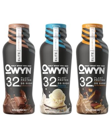 OWYN Only What You Need Pro Elite Vegan High Protein Keto Shake, 32g Protein, 9 Amino Acids, Omega-3, Prebiotics, Workout and Recovery, 0g Net Carbs, Zero Sugar (Variety, 12 Fl Oz (Pack of 12))