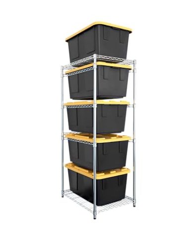 SafeRacks 5-Tier Steel Tote Rack WS-BR27 - Maximize Space, Declutter, NSF Certified, Bin Storage for Garage, Pantry, Kitchen, 31" x 23" x 68" (Silver, 1 Pack)