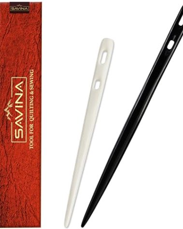 Savina Set 2 Nalbinding Needle Bone & Horn with Large Two-Eyed. Handmade Binding Tool, Multipurpose Weaving/Knitting/Stitching Needles for Craft Work