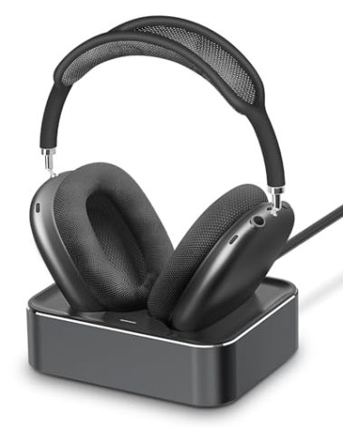 Headphone Charging Station for AirPods Max 2024 & 2020 - Magnetic Headset Charger Dock with Dual Lightning & Type-C Connectors (Space Gray)