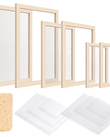 Caydo 3 Pieces Paper Making Frame Kit, Papermaking Mould and Deckle with Mesh, Absorbent Paper and Sponge for Kids Adults Supplies A4 A5 A6 (5 x 7 Inches, 7.5 x 9.8 Inches, 9.8 x 13 Inches)