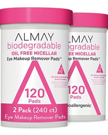 Almay Biodegradable Makeup Remover Pads, Micellar Gentle, Hypoallergenic, Fragrance-Free, Dermatologist & Ophthalmologist Tested, 120 Count (Pack of 2)