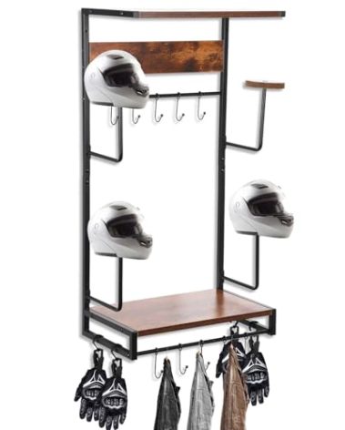 Motorcycle Helmet Rack, Retro Wall Door Mount Motorcycle Helmet and Coat Rack with Hooks Exhibition Type Helmet Hanger Holder for Motorcycle Accessories Storage Stand