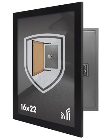 Americanflat 16x22 Concealment Picture Frame with Polished Plexiglass - Guardian Collection - Hinged Picture Frame to Hide an In-Wall Safe, Access Panel, or In-Wall Storage - Black