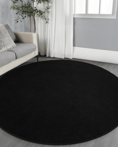 Gifeas Ultra Soft Round Area Rugs for Living Room Bedroom, 4x4 Feet Black Thickened Memory Foam Modern Indoor Circle Carpets, Non-Slip Comfy Circular Rug for Boys Girls Nursery Room Home Decor