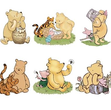 6 PCS Classic Winnie Cutouts with Stand Cute Pooh Baby Shower Cutouts for Winnie Birthday Decorations Centerpiece Yard Signs