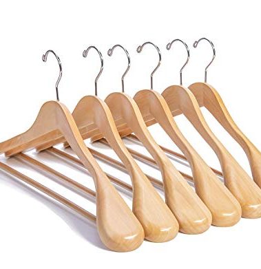 Nature Smile Luxury Natural Wooden Suit Hangers - 6 Pack - Wood Coat Hangers,Jacket Outerwear Shirt Hangers,Glossy Finish with Extra-Wide Shoulder, 360 Degree Swivel Hooks & Anti-Slip Bar with Screw