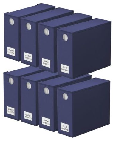 SpaceAid 8 Pack Bed Sheet Organizers and Storage, Foldable Sheet Organizer for Linen Closet, Sheets Set Folder Keeper with Window XL (Queen & King Size) Bedding Container (Navy Blue, 8 Pack)