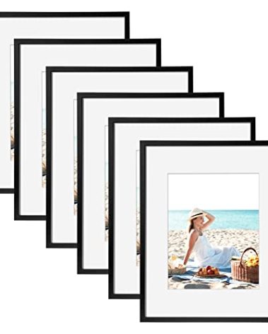 TWING 16 x 20 Picture Frame Set of 6, Classic Picture Frames Display Pictures 11x14 with Mat or 16x20 Without Mat, Wall Mounting Home Decor Collage Photo Frames Poster Frame Black Composite Wood