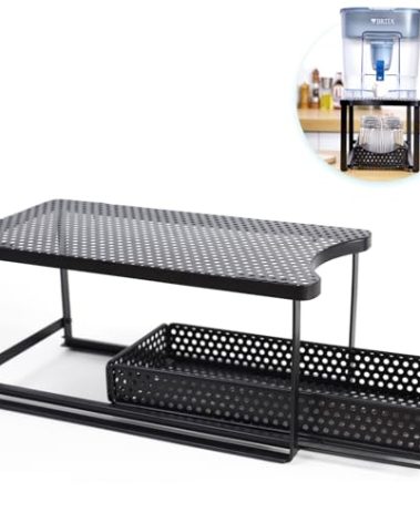 Belxyt Water Dispenser Stand for Countertop-Metal Black Water Filter Stand 14.5"x7.7"x6.9",with Drawers Suitable,Compatible with Brita Water Pitcher and Zerowater Pitcher