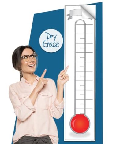 Fundraising Goal Thermometer Chart - 11" x 48", Reusable, Dry Erase Goal Tracker - Great for Schools, Churches, Offices & Charities