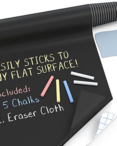 Kassa X-Large Chalkboard Wallpaper - Clear | 1.4ft x 8ft Adhesive Paper Roll | Includes 3 Markers & Eraser Cloth | Peel & Stick on a Wall, Table & Desk | Ideal for Use at Home, School, Office & More