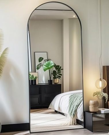 NEARBYSD Arched Full Length Mirror 68"x26" Full Body Mirror Floor Mirror Standing Hanging or Leaning Wall, Large Arch Wall Mirror with Stand Aluminum Alloy for Bedroom Cloakroom-Black