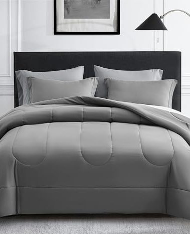 Maple&Stone Oversized Queen Comforter Sets 7 Pieces Bed in a Bag - Down Alternative Bed Set with Comforter, Sheets, Pillowcases & Shams, All Season Lightweight Bedding Set (Grey,98x98)