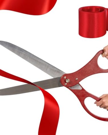 Red Ribbon Cutting Ceremony Kit – 25" Giant Scissors for Special Events Large Scissors Ceremonial with Red Ribbon Grand Opening Shears for Inaugurations Theater Performances