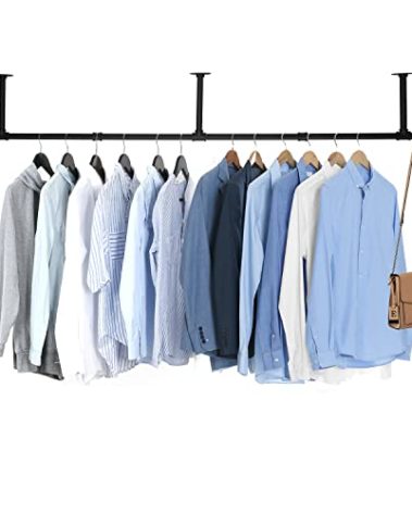Oroonoko 72inch Industrial Pipe Clothes Garment Rack Ceiling Mount For Hanging Rod Bar for Laundry Room Up to Max Load 135Lb