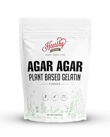 Hearthy Foods Agar Agar Powder (4oz) Vegan Gelatin Substitute, Certified Halal, Kosher, Gluten-free, Non-GMO, 100%, Sugar-free, Kosher, Halal, Desserts, 100% Natural Red Algae